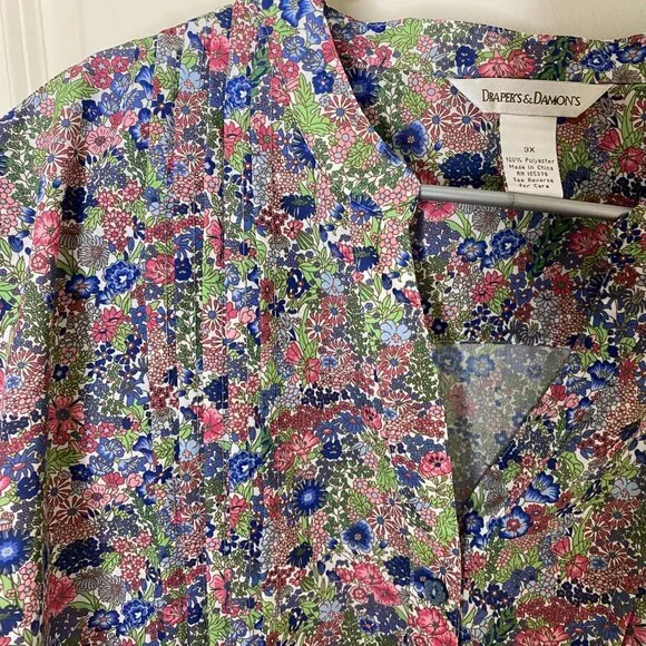 Drapers & Damons 3X Floral Pintuck Blouse Button Front Romantic Cottagecore - Picture 5 of 12